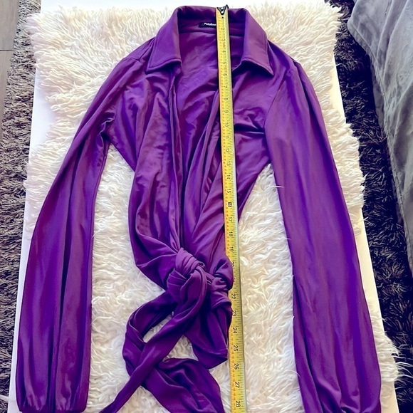 Patty Boutik Purple Collared Wrap Tie Long Sleeve Blouse Top! - Picture 6 of 10